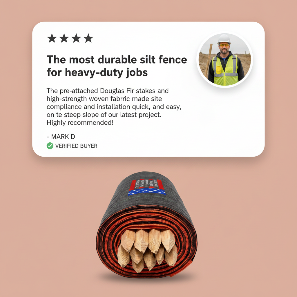 3 ft x 100 ft Silt Fence With Wooden Stakes (4 ft) - Sediment and Erosion Control (Orange / Black) - Made in USA