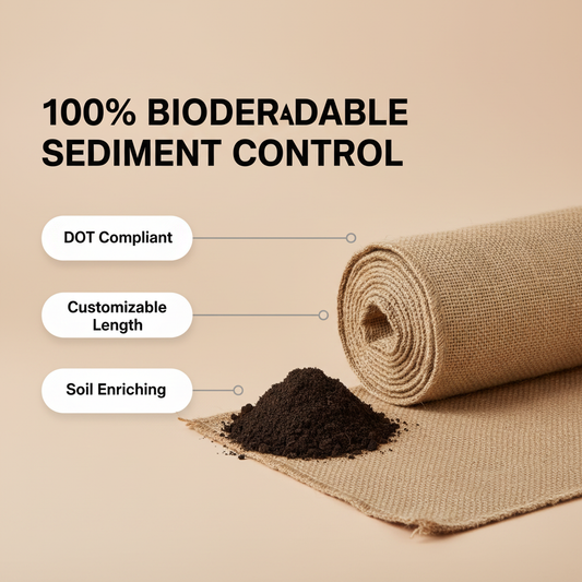 Empty Burlap Compost Filter Sock - 2 sizes: 8" x 27 ft or 12" x 22 ft - Sediment & Erosion Control - 100% Biodegradable